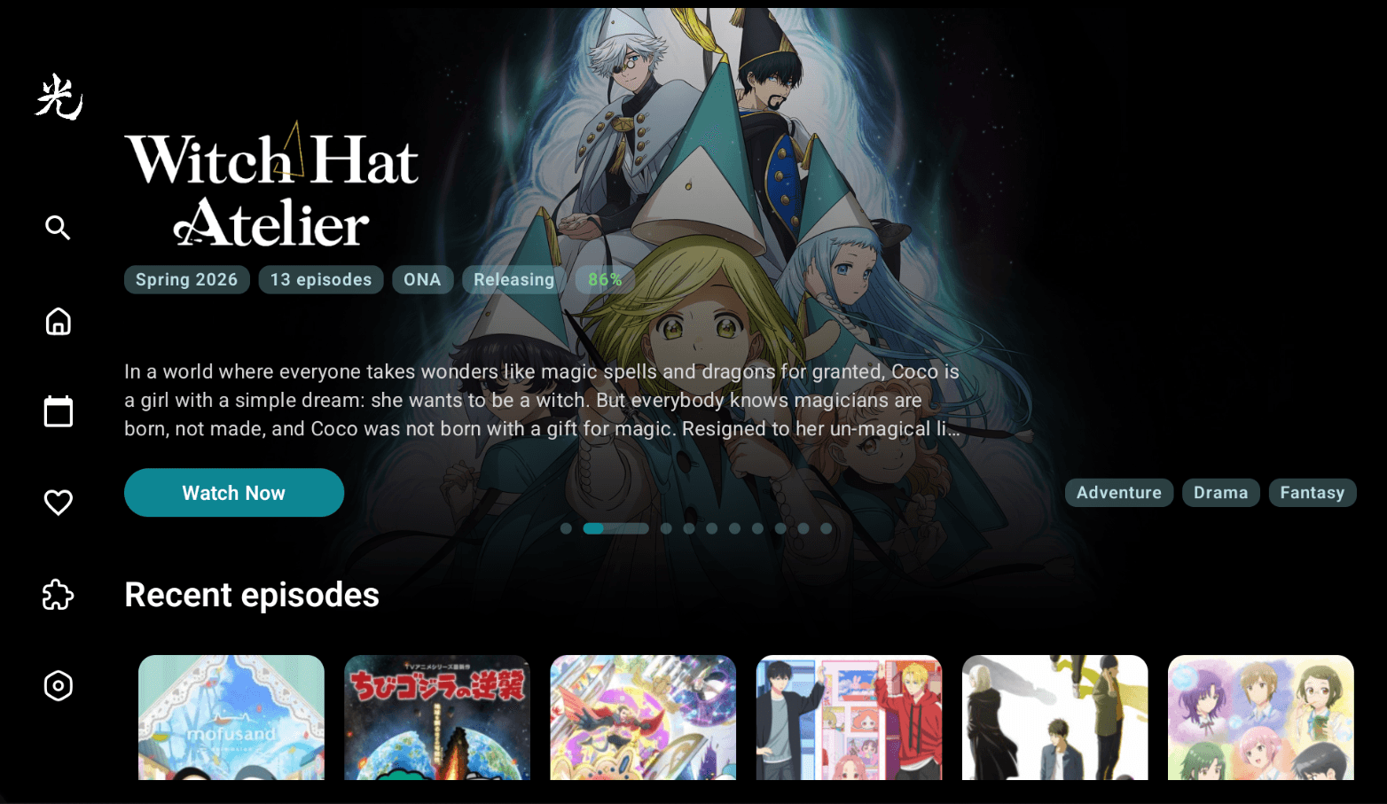 Hikari home screen — Witch Hat Atelier hero